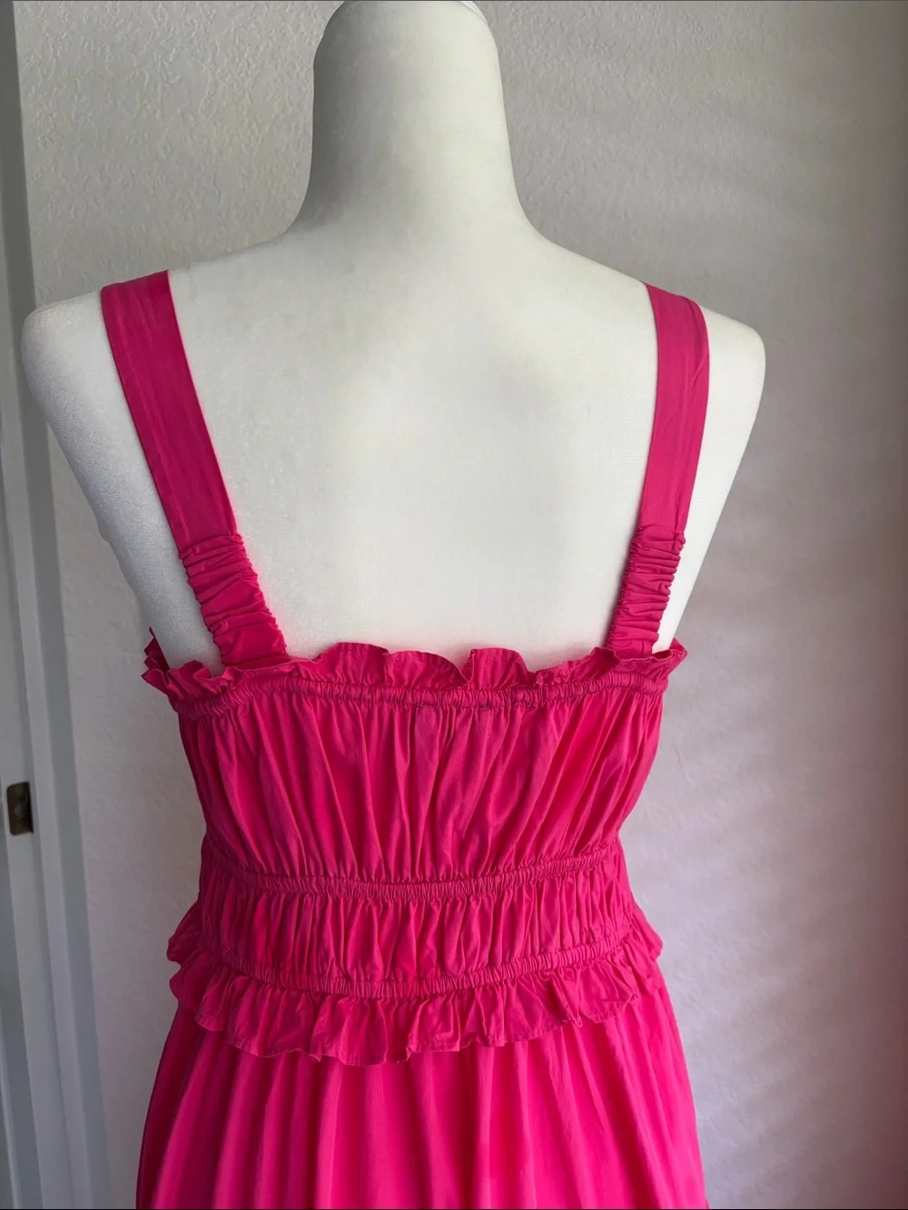 J. Crew Vibrant Pink Smocked Tiered Maxi Dress